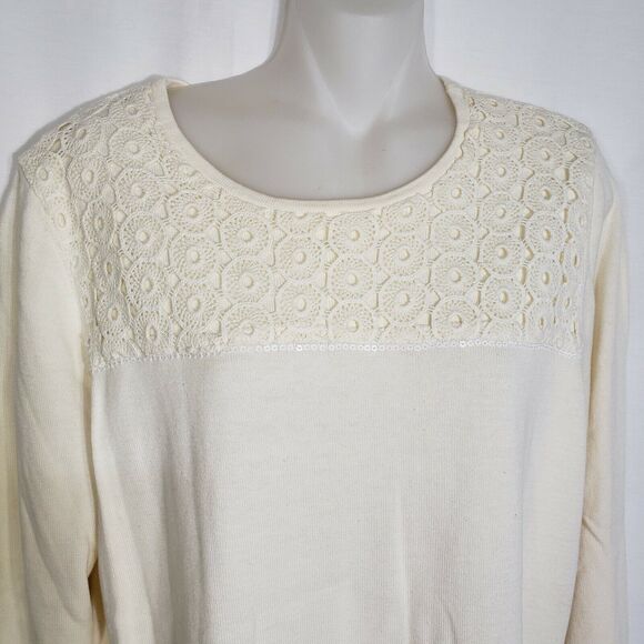 Alfred Dunner Womens Sweater Small Crochet Lace Ivory Knit 3/4 Sleeve Sequins - Picture 3 of 11